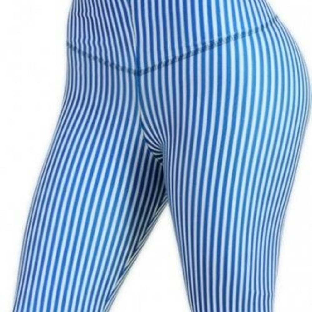 Leggings Powernet Body Shaper Butt Lift - Blue n mWhite Stripe